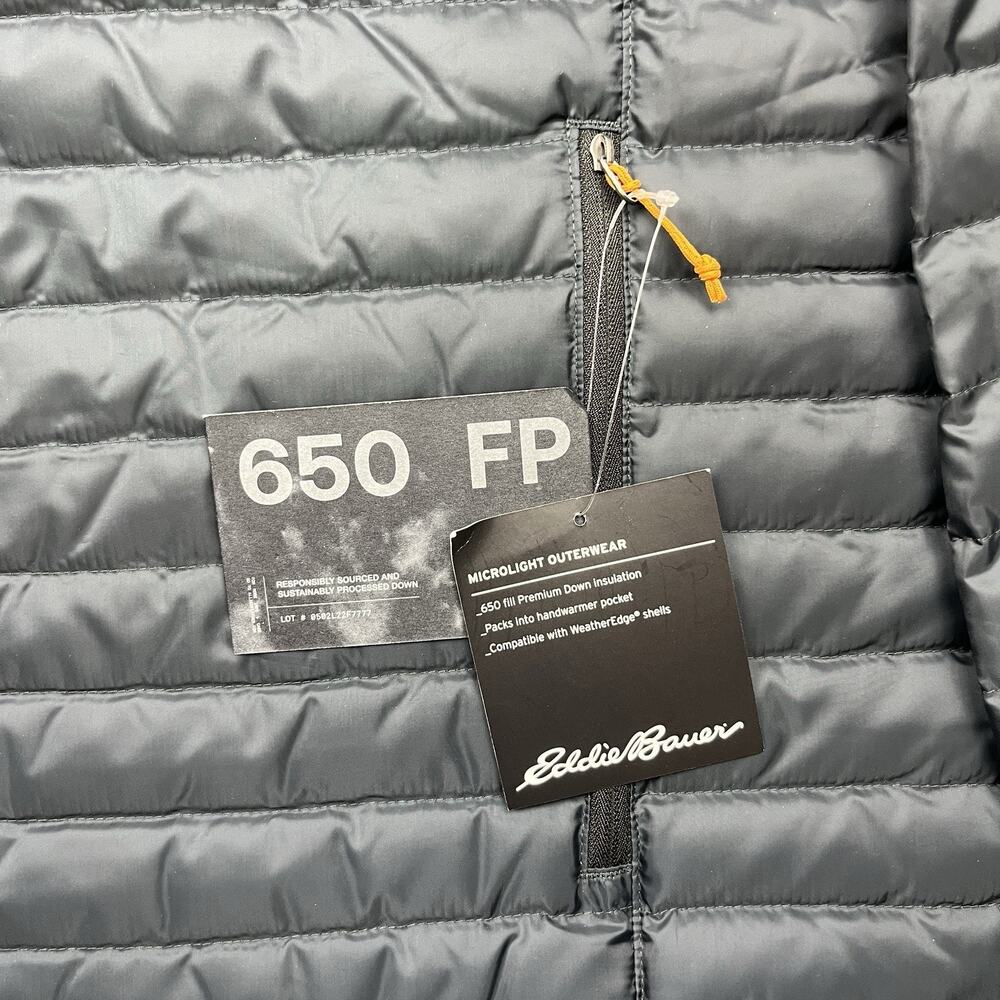 Eddie Bauer Men's Black Hooded Packable Down Jacket - Picture 3 of 12